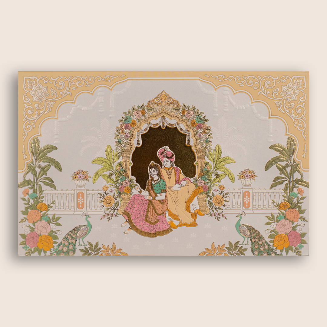 White Embossed Bride Groom Padded Wedding Card - KRE29320