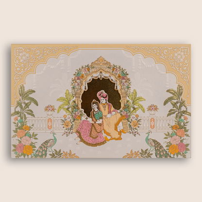 White Embossed Bride Groom Padded Wedding Card - KRE29320