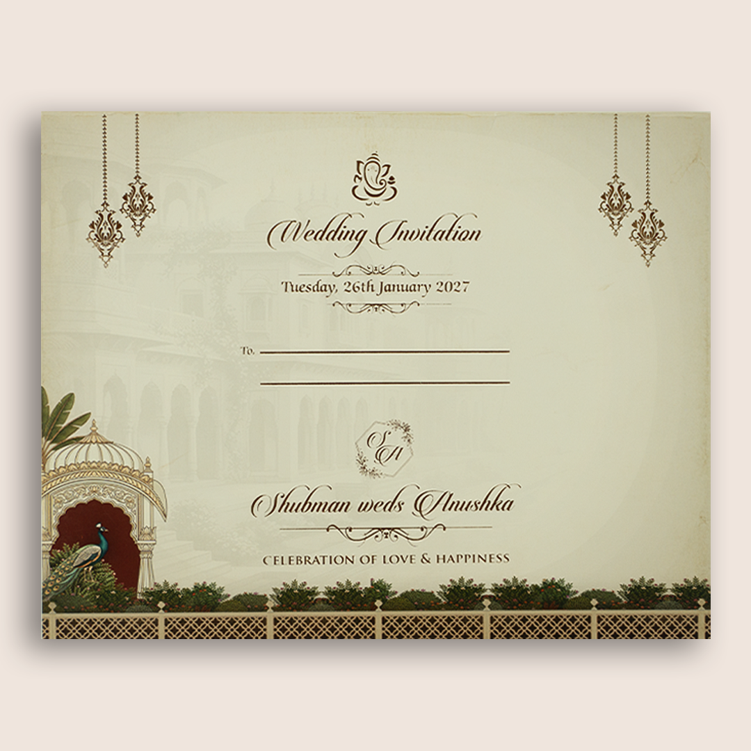 Green Floral Laser Cut MDF Wedding Card - KRB10100