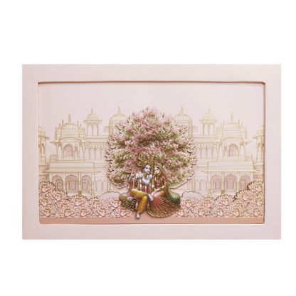Pink Radha Krishna  Padded Palace Wedding Card -KMMEX8210