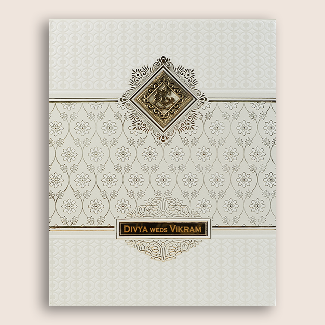 White Gold Floral Padded Wedding Card-KNMS9307