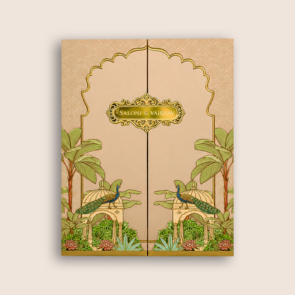 Pink Peacock Door Style Wedding Card - KPR07210