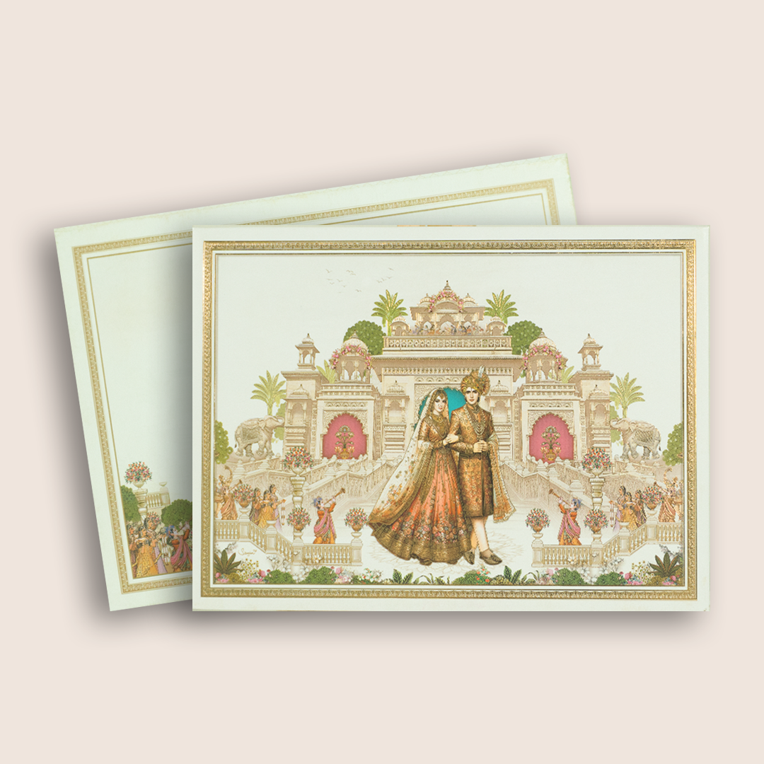 White Padded Bride Groom Wedding Card - KAA05490