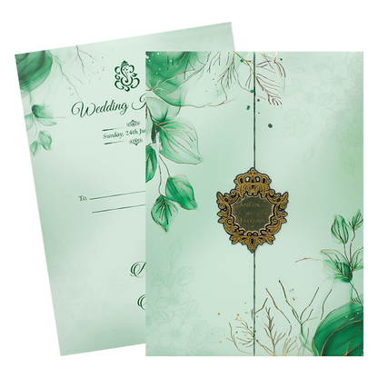 Green Leaf Padded Wedding Card-KJTS3675