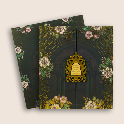Navy Blue Door Style Padded Wedding Card - KVN07970