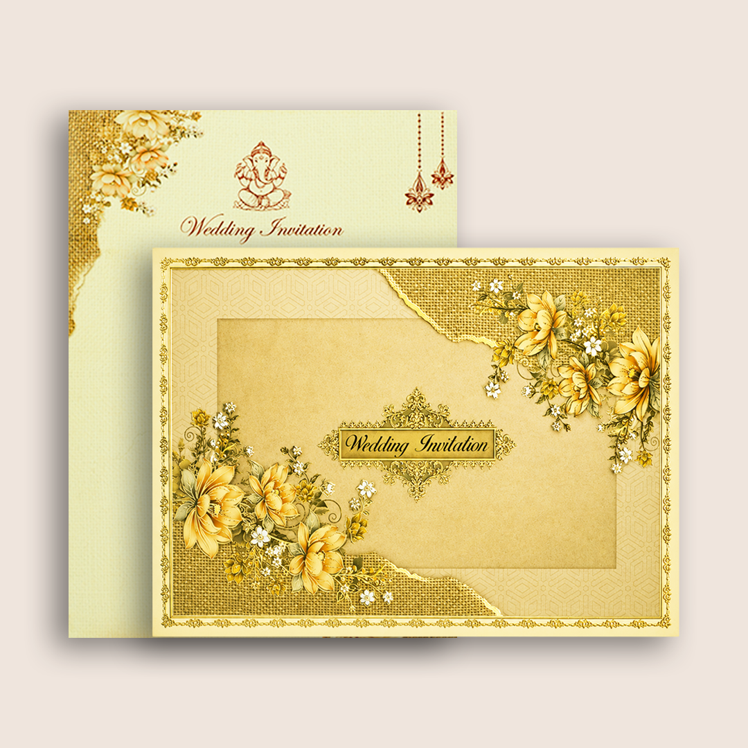 Sandal Floral Wedding Invitation Card - KNCT7412