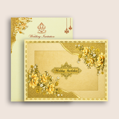 Sandal Floral Wedding Invitation Card - KNCT7412