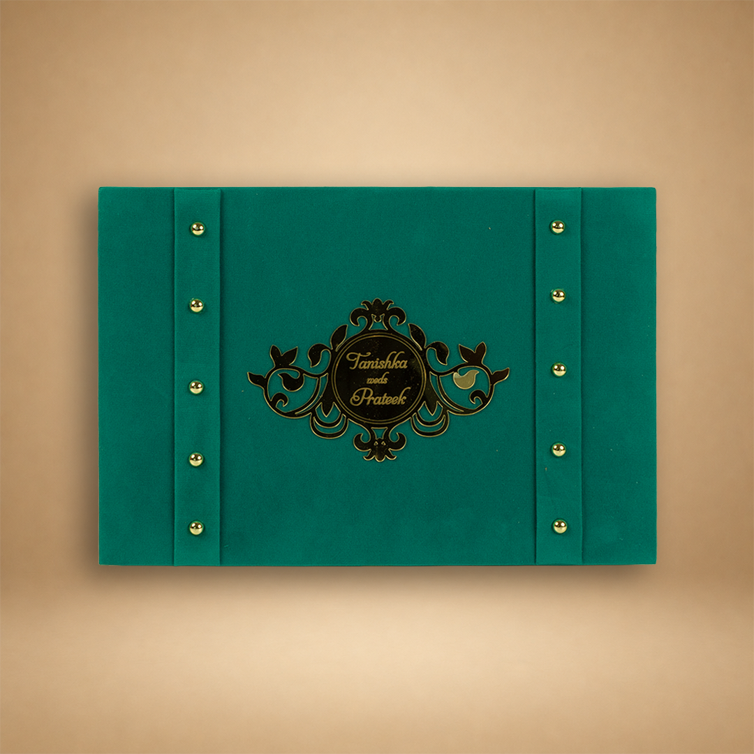 Teal Green Velvet Floral Wedding Invitation Box - KSBMD020