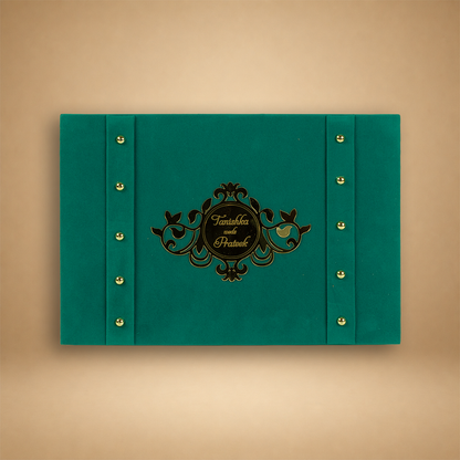 Teal Green Velvet Floral Wedding Invitation Box - KSBMD020