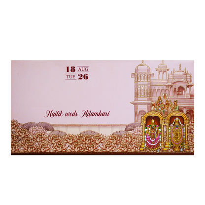 Pink Gold Embossed Balaji Padmavathi Wedding Invitation Card-KPR06490