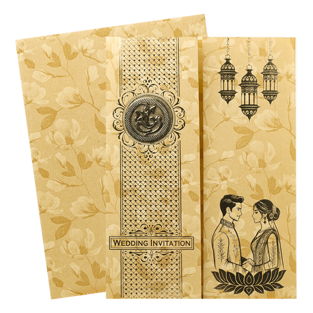Gold Door Style Floral Bride&amp;Groom Wedding Card-KNKC46GF