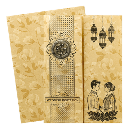 Gold Door Style Floral Bride&amp;Groom Wedding Card-KNKC46GF