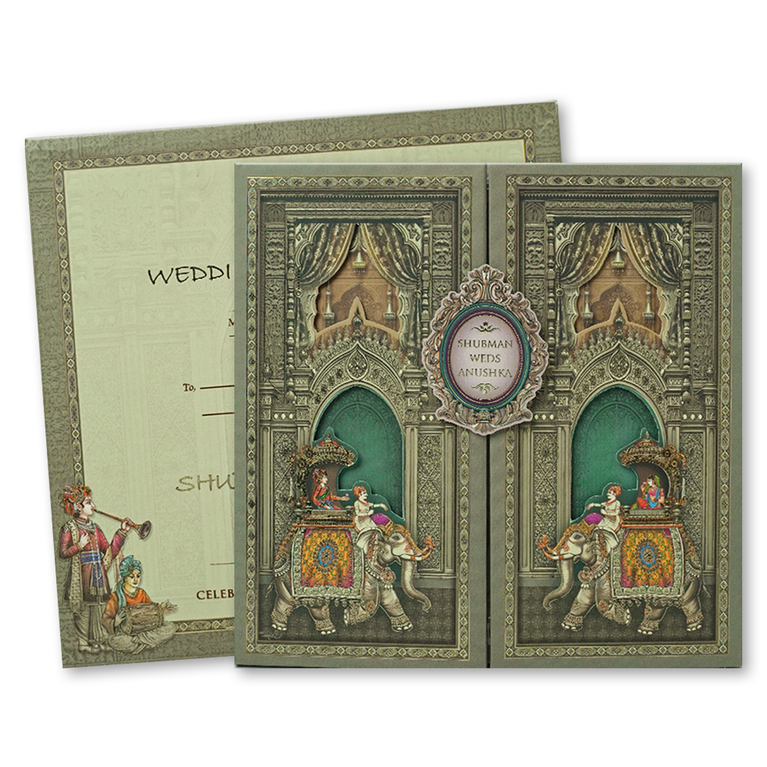 Royal Palace Door Style Padded Wedding Card - KRB09870