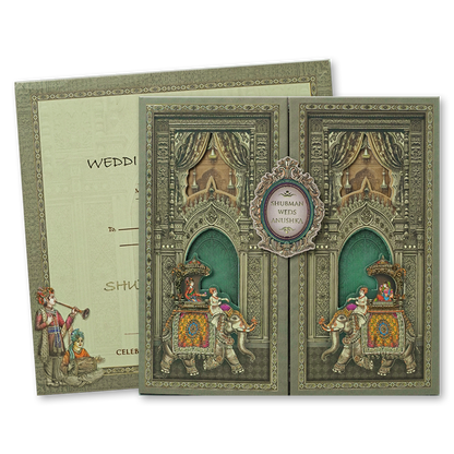 Royal Palace Door Style Padded Wedding Card - KRB09870