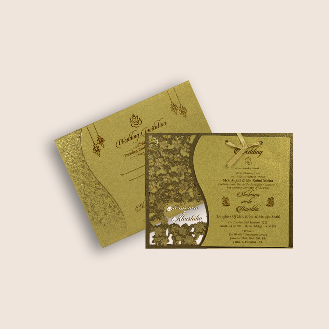 Gold Laser Cut Floral Wedding Invitation - KRB08080
