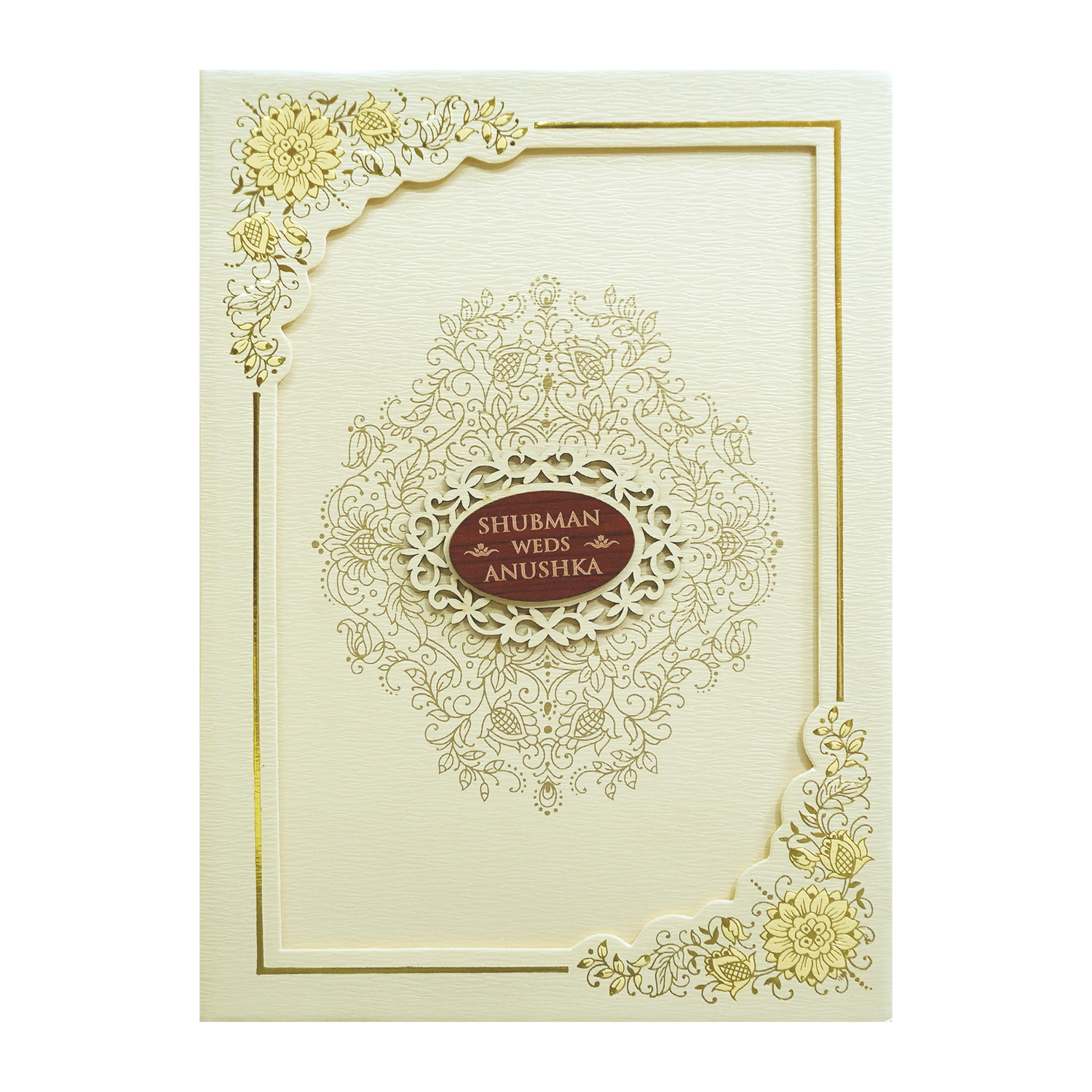 Cream Floral Frame Padded Wedding Card-KRB09671
