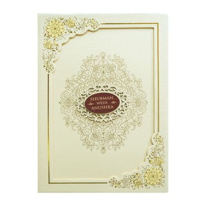 Cream Floral Frame Padded Wedding Card-KRB09671