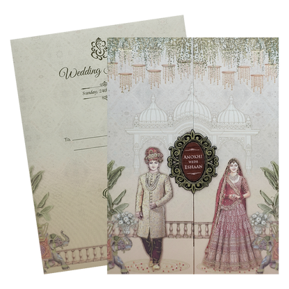 Cream Royal Bride Groom Wedding Card-KJTS3690