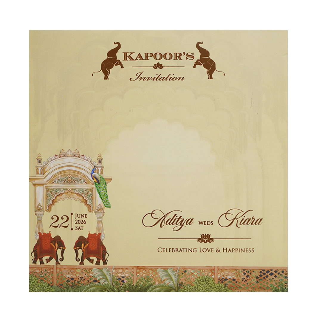 Cream Gold Palace Elephant Wedding Card - KFR15030