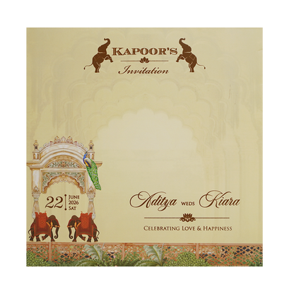Cream Gold Palace Elephant Wedding Card - KFR15030