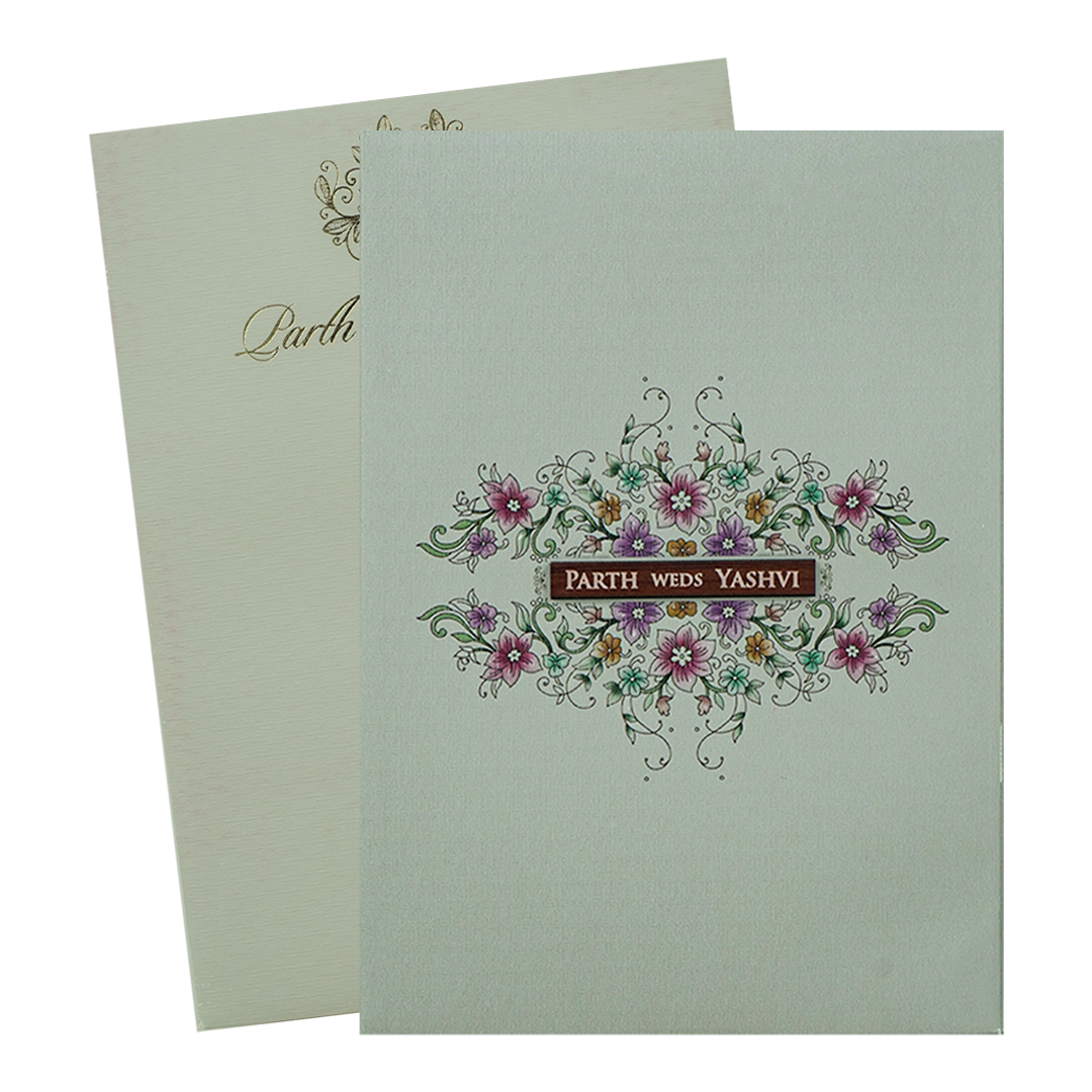 Green Padded Floral Wedding Card-KRC31510