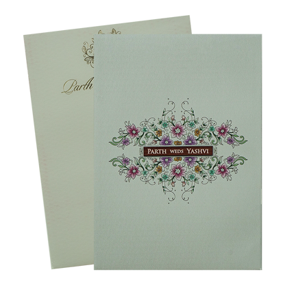 Green Padded Floral Wedding Card-KRC31510