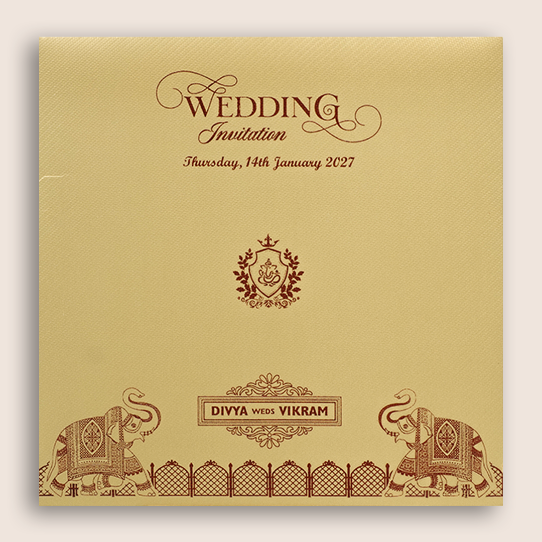 Ivory Floral Wedding Invitation Card - KNKD2801G