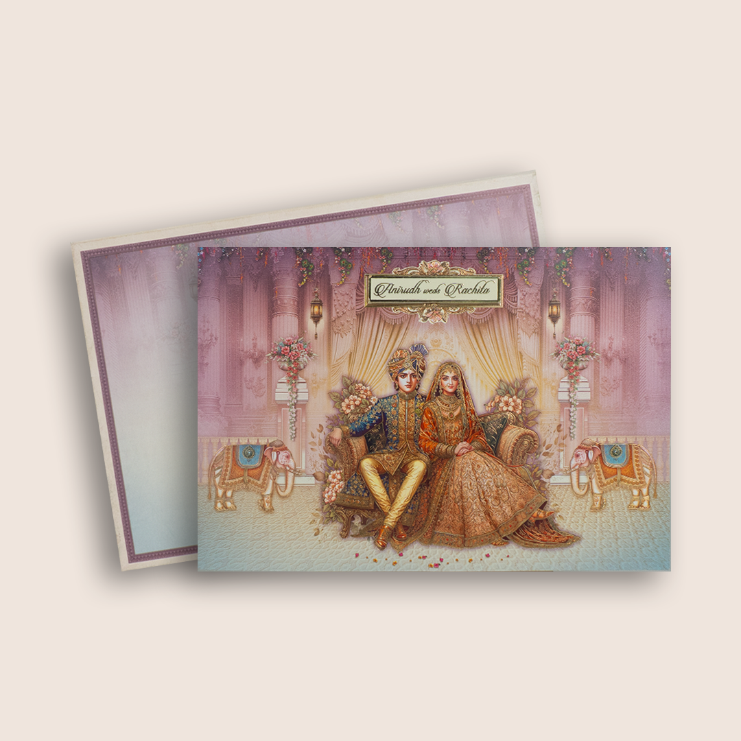 Lavender Royal Palace Bride Groom wedding card -KAA05320