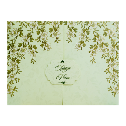 Floral Golden Green Openable Wedding Card - KFR16440