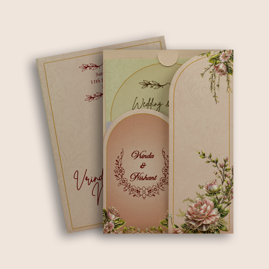 Pink Floral Door Style Wedding Invitation Card - KPR07380