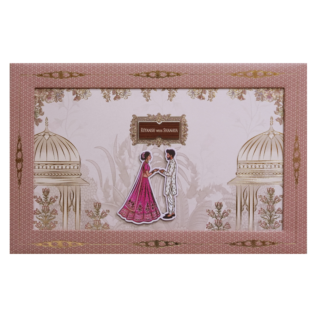 Royal Pink Couple Padded Wedding Card - KVN07690