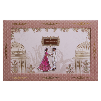Royal Pink Couple Padded Wedding Card - KVN07690