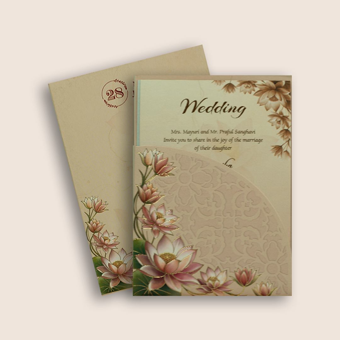 Pink Lotus Floral Wedding Invitation Card - KPR07340