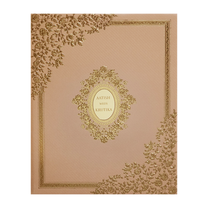 Orange Floral Gold Padded Wedding Card-KMMWD1150