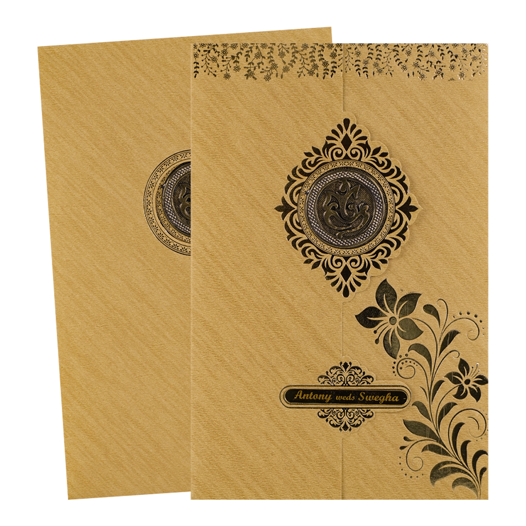 Gold Floral Wedding Card-KNCM049G
