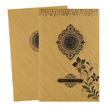 Gold Floral Door Style Wedding Card-KNCM049G