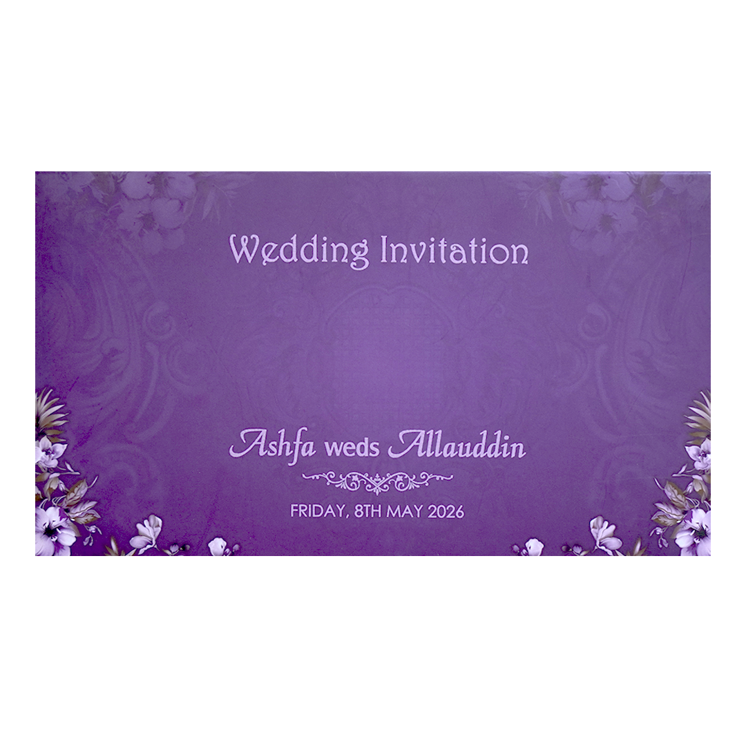 Purple Gold Monogram Floral Padded Wedding Card - KVN07450