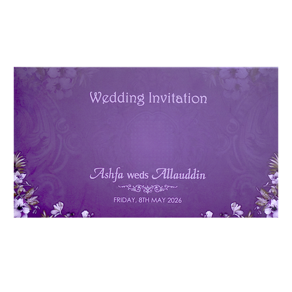 Purple Gold Monogram Floral Padded Wedding Card - KVN07450