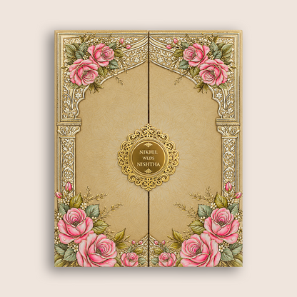 Beige Floral Arch Door Style Wedding Card - KPR07220