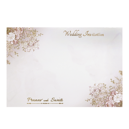 Grey Floral Frame Padded Wedding Card-KMMWD1110