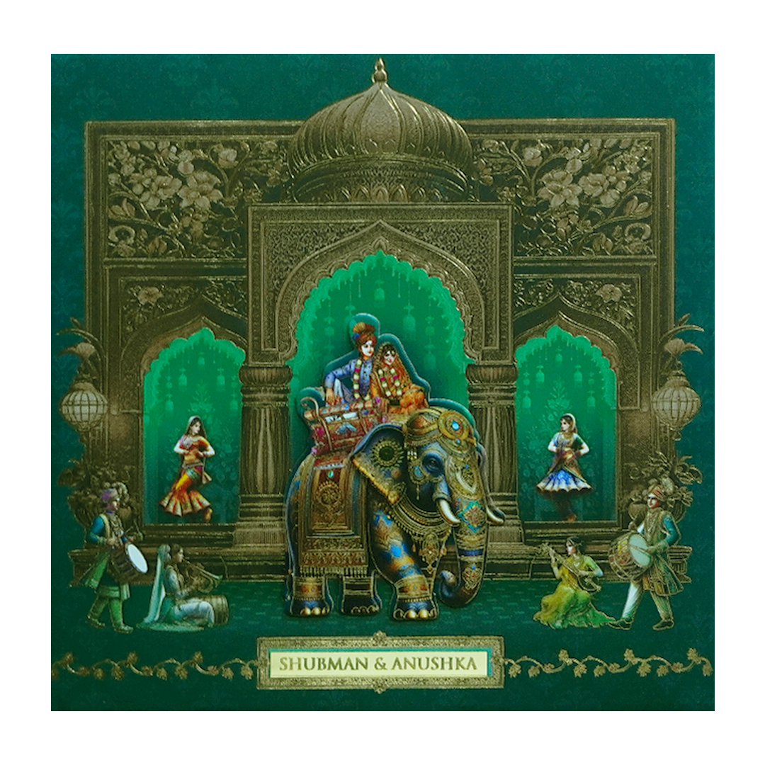 Royal Theme Padded Embossed Wedding Invitation Card-KRB09730