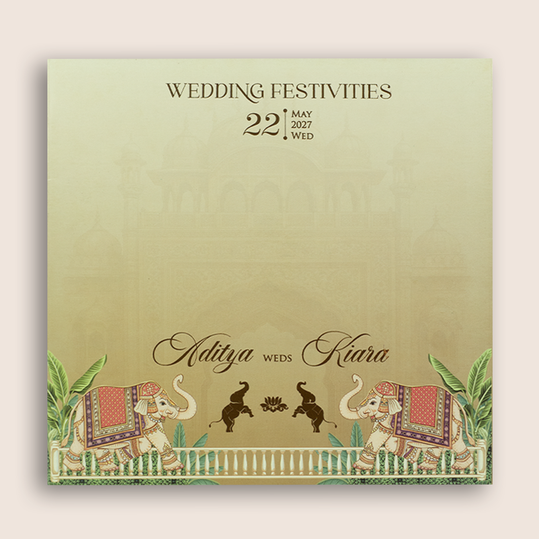 Pastel Brown Elephant Door Style Invitation Card - KFR17160