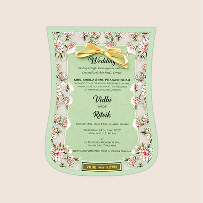 Pastel Green Laser Cut Floral wedding Card - KVN07830