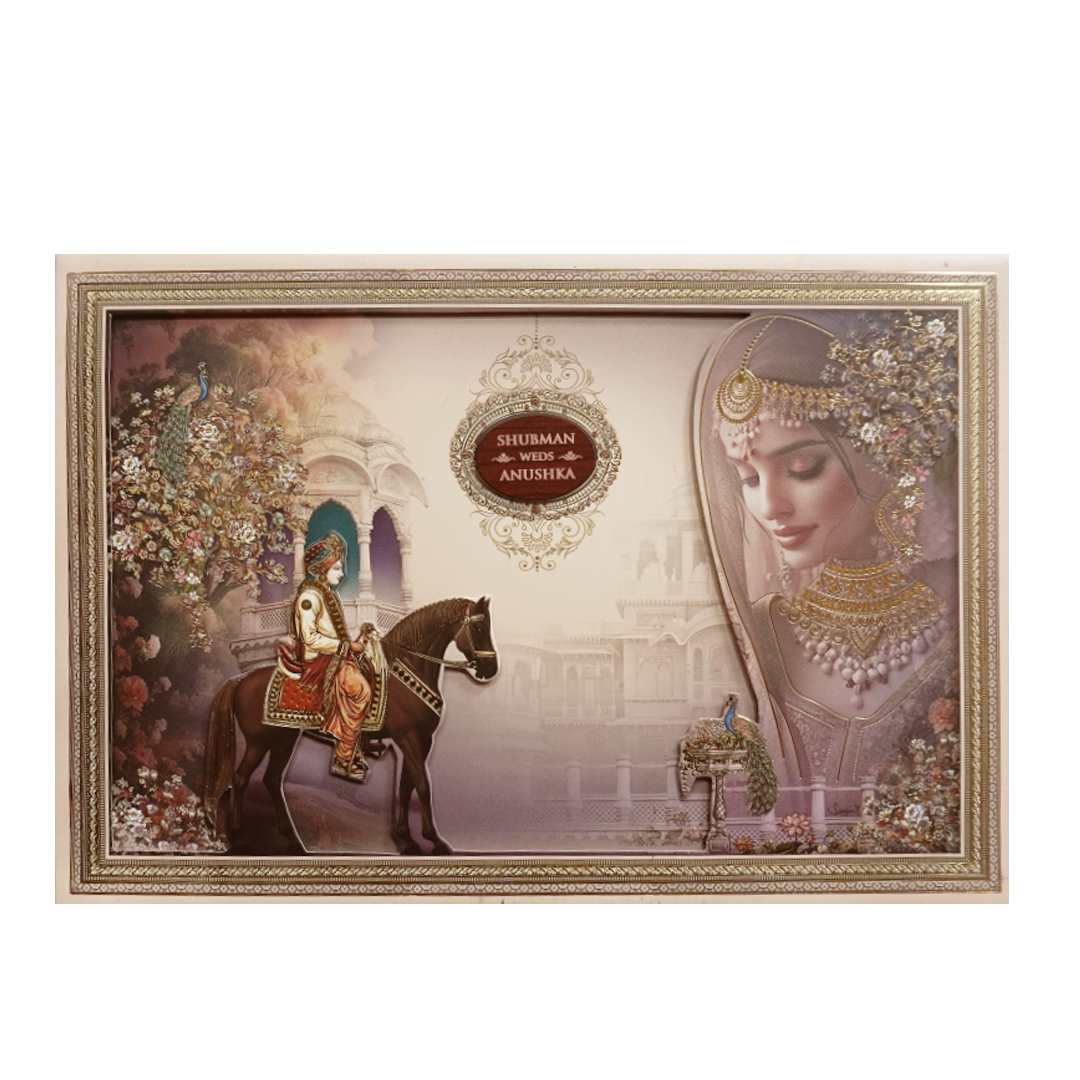 Royal Baraat Theme Padded Embossed Wedding Invitation Card-KRB09650