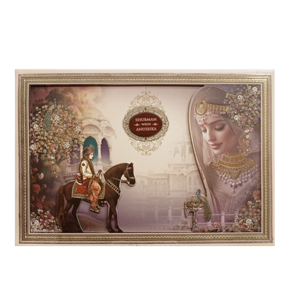 Royal Baraat Theme Padded Embossed Wedding Invitation Card-KRB09650