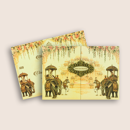 Beige Elephant Bride Groom Door Style Wedding Invitation - KMARA590