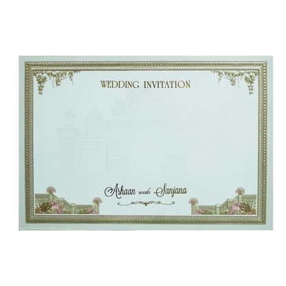 Green Laser Cut Padded Royal Procession Wedding Card - KMMEX8140