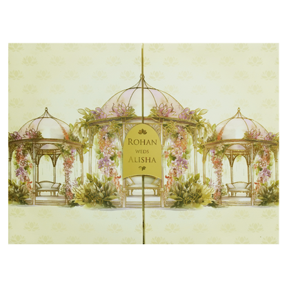 Yellow Pink Dome Gazebo Floral  Padded Wedding Card - KFR16320