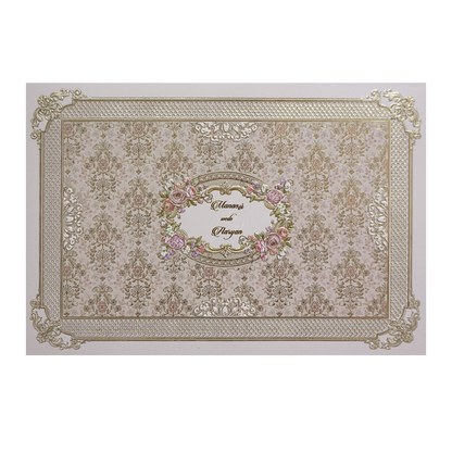 Cream Gold Floral Padded Wedding Card- KMMWD1144