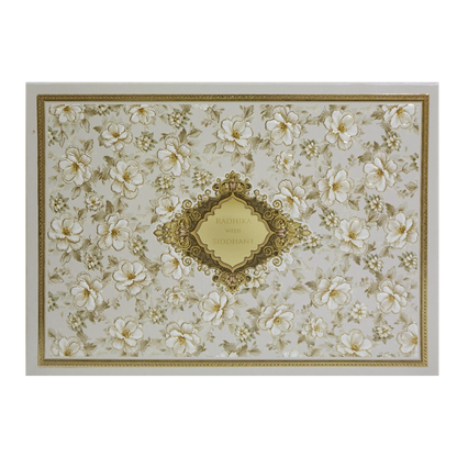 Grey Cream Floral Embossed Laser Cut Padded Wedding Card -KMMWD1143